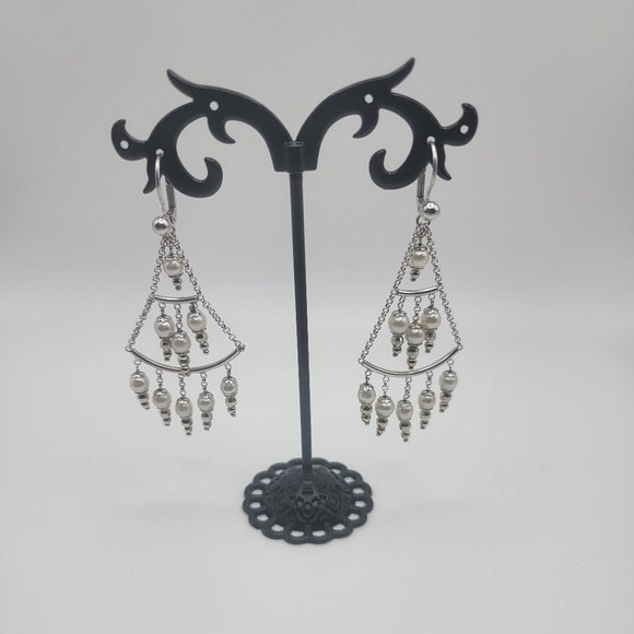 14K White Gold Pearl Chandelier Earrings